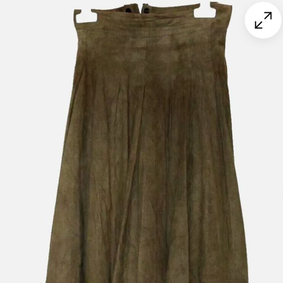 Maxfield Parrish London Green suede Leather Flare Midi skirt size M (23")
